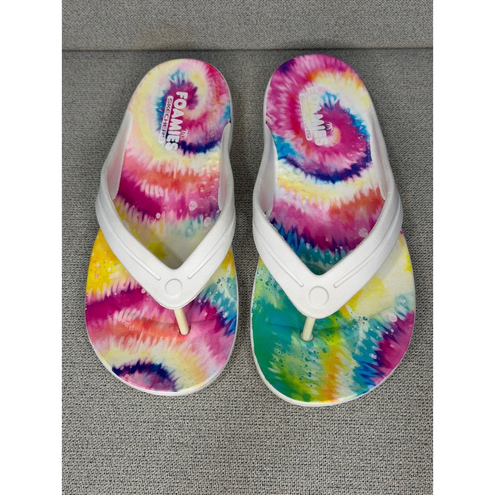 Skechers Foamies Womens 8 Tie Dye‎ Flip Flop Sandals White Colorful Beach Comfy